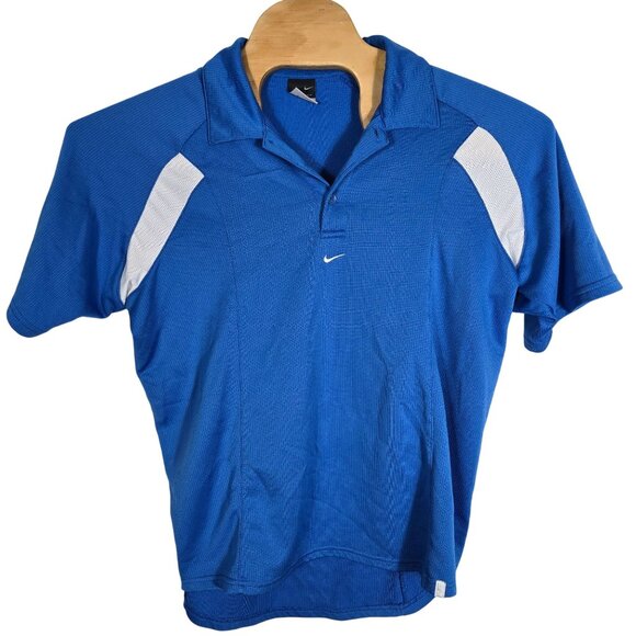 Nike Sphere Dry Blue‎ & White Mens Polo Shirt Large Polyester Athletic Wear - Picture 2 of 7